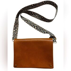 Street Level Brown Faux Leather Crossbody Bag with leopard guitar strap
